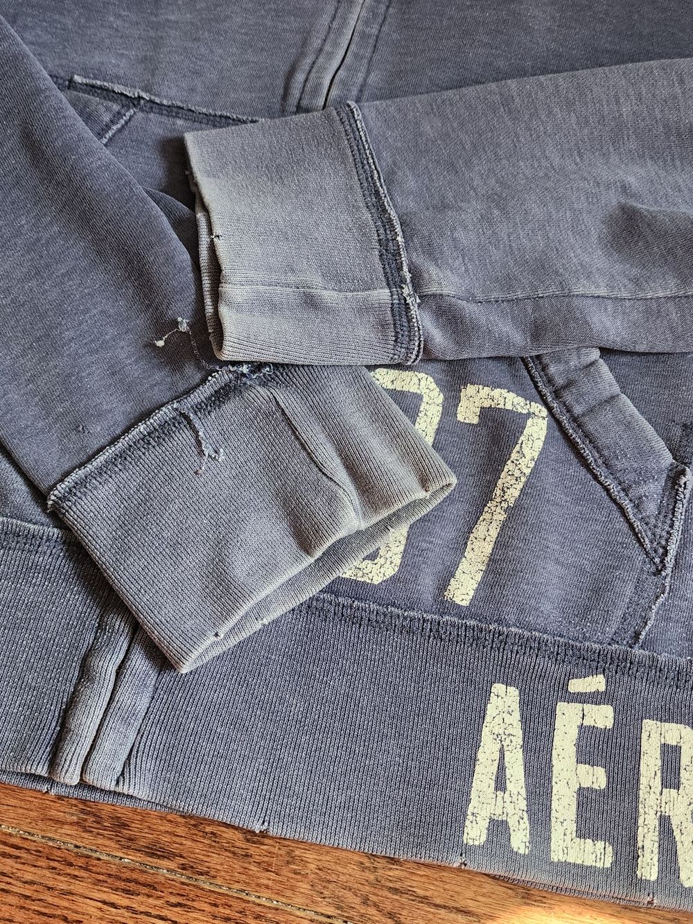 Vintage Aeropostale Full Zip Hoodie Grunge L Distressed Y2K 90s Trashed Skater - Picture 9 of 14